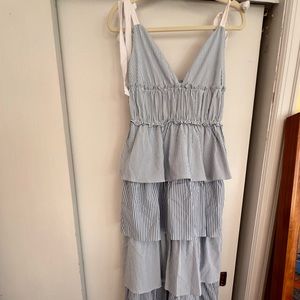 Blue and white striped maxi dress size small new with tags